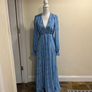 Maternity dress-Blue Paisley Long Sleeve Maxi Dress